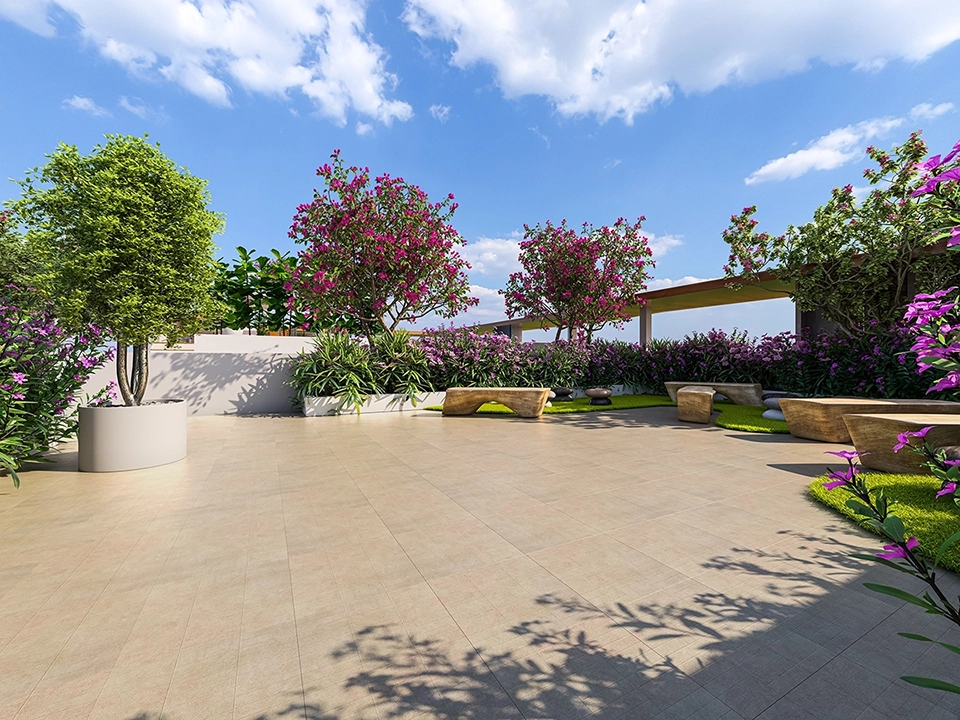 Terrace garden with green spaces